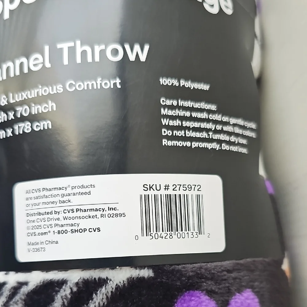 New Spooky Town Halloween Flannel Throw Black Orange Purple  70x50